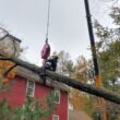 The Regal Tree team removing a tree that fell on a house in Easton, MA.